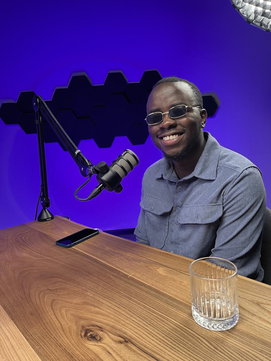 Kantumoya Derrick Mpaka, founder of AKZAM, in a studio